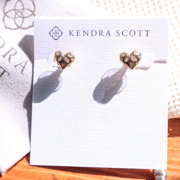 Kendra Scott Holland White CZ Heart Stud Earrings - Gold - Picture 1 of 2